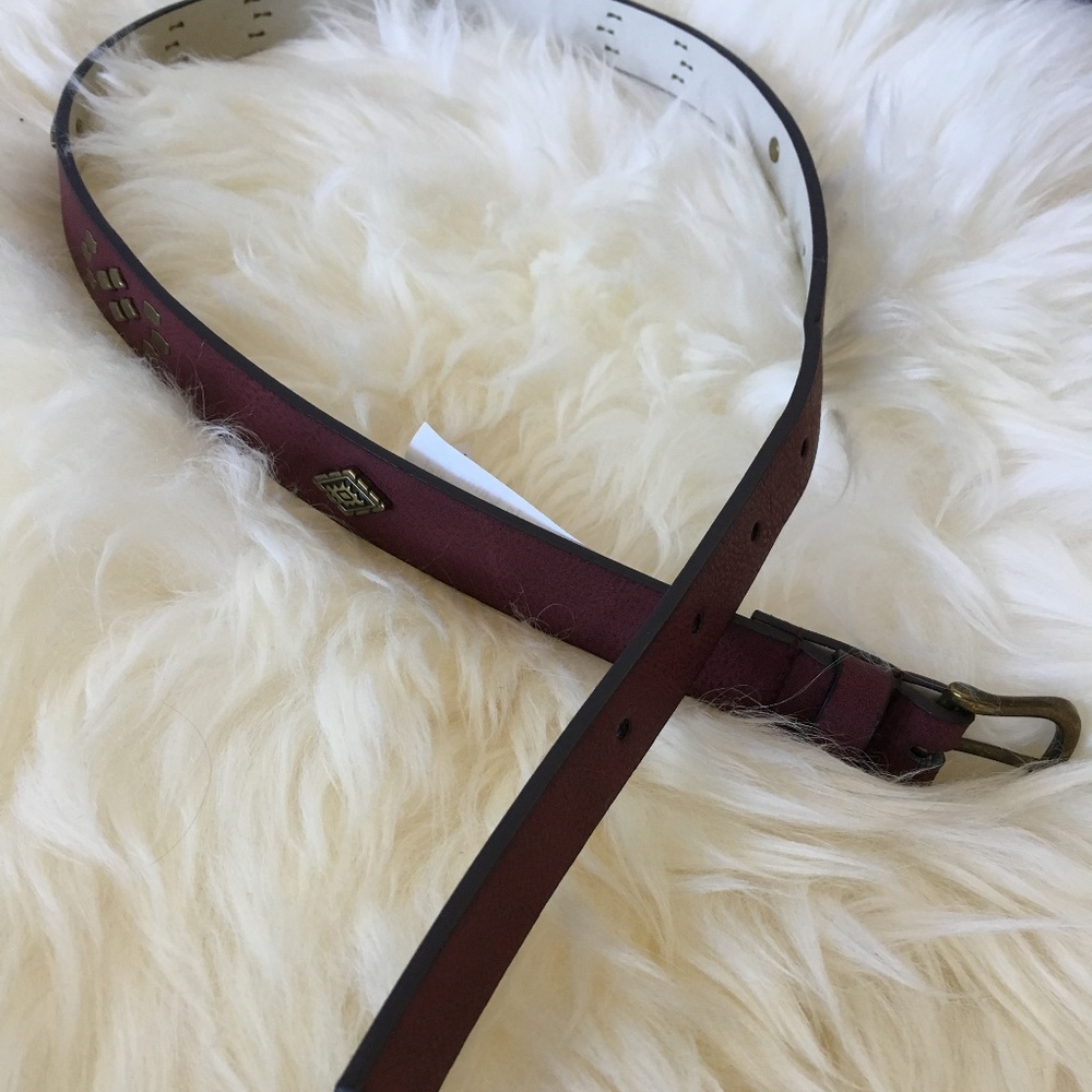 Reddish Brown Faux Leather Belt with Metal Details
